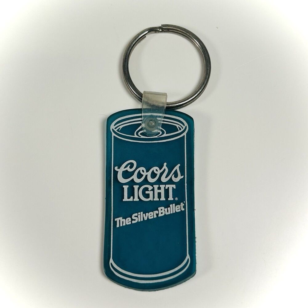 Vintage Coors Light The Silver Bullet Blue Rubber Can Shaped Keychain Keyring